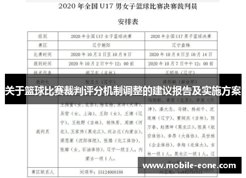 关于篮球比赛裁判评分机制调整的建议报告及实施方案 关于篮球比赛裁判评分机制调整的建议报告及实施方案