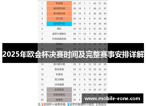 2025年欧会杯决赛时间及完整赛事安排详解 2025年欧会杯决赛时间及完整赛事安排详解