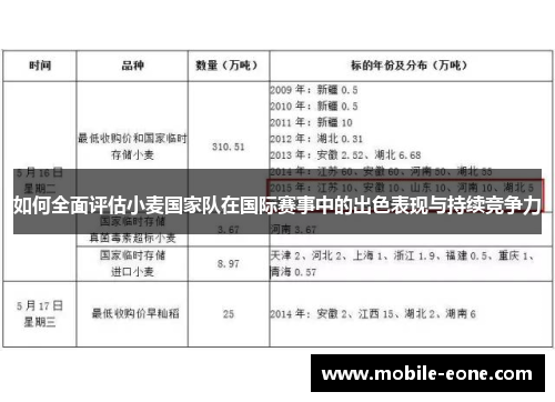 如何全面评估小麦国家队在国际赛事中的出色表现与持续竞争力 如何全面评估小麦国家队在国际赛事中的出色表现与持续竞争力