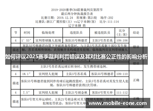 如何评议2025赛季裁判判罚错误及其对比赛公正性的影响分析